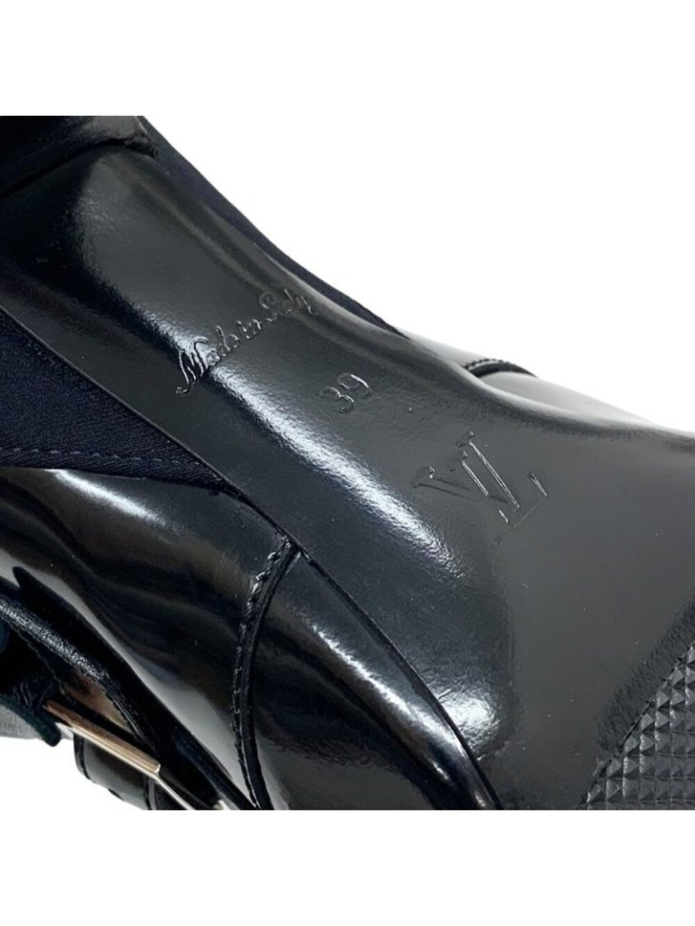 Louis Vuitton Boots Short Shoes Leather Fabric Black Silver Belt Ruffle - Picture 8 of 9